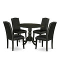 Round Kitchen Table Set 5pc 42 Table w/ Drop Leaves & 4 Parsons Chairs - Black PU Leather