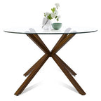 Olive+Oslo 5-Piece Dining Table Set for 4, Round Glass Dining Table with 4 Upholstered Dining Chairs Walnut Legs-Panipeachy