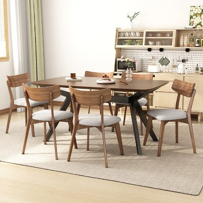 Christopher Knight Home Lareyna 7 Piece Mid-Century Modern Rubberwood Upholstered Dining Set