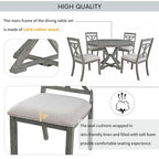 Farmhouse Extendable Round Dining Set for 4, Kitchen Dining Table Set with 4 Upholstered Dining Chairs for Dining Room