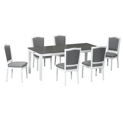 Rustic Extendable Dining Table Set for 6, 7 Pieces Rectangle Dining Table with 6 Upholstered Chairs, Kitchen Table Set with 2 Drawers