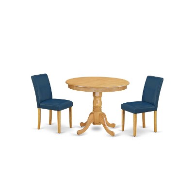 HomeStock Anab3 Oak 55 Piece Rounded 36 Inch Dinette Table And Two Parson Chair