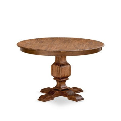 HomeStock Modern Round Dining Table Set Walnut Linen Chairs