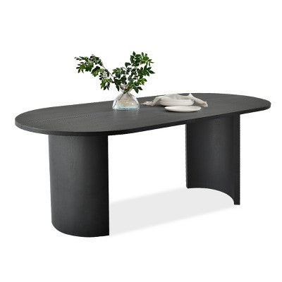 Dining Table Set for 6, Oval 79 Table and Linen Fabric Upholstered Barrel Chairs with Casters, for the Dining Room-Panipeachy