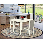 HomeStock 3-Pc Linen White Finish Rectangular Solid Wood Top With Dropleaf Dining Table Set