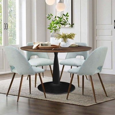 5 Piece Dining Set for 4 Round Walunut Dining Table with Metal Pedestal Base + 4 Upholstered Armless Chairs for Dining Room,Kitchen-Panipeachy