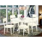 HomeStock 7-Piece Linen White Finish Solid Wood Top Dining Table with 6 Chairs