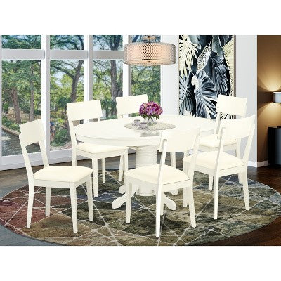 HomeStock 7-Piece Linen White Finish Solid Wood Top Dining Table with 6 Chairs