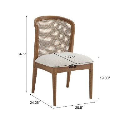 Christopher Knight Home Elowen 7-Piece Farmhouse Expandable Rubberwood Dining Set with Rattan Fabric Upholstered Chairs