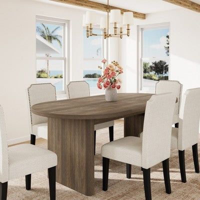 70.8 Inch Oval Dining Table with Upholstered Dining Chairs, Kitchen Table with Thick Sturdy Wooden Base, High Back Dining Chair with Solid Wood Legs