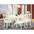Asian Rubber Wood 7 Piece Oval Dining Table Set Linen White Kitchen Set