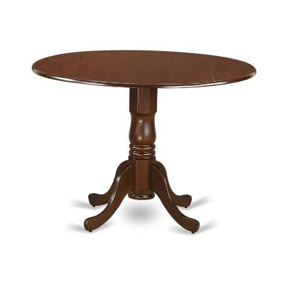 HomeStock 5-Pc Round Mahogany Finish Solid Wood Top Dining table with 4 Chairs with Drop Leaf