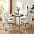 Christopher Knight Home Valeska 5 Piece Industrial Luxe Hand-Forged Sintered Stone Dining Table with Upholstered Dining Chairs