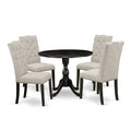 HomeStock 5-Piece Wire Brushed Black Finish Solid Wood Top Dining table with 4 Chairs with Drop Leaf Lattice Back