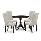 HomeStock 5-Piece Wire Brushed Black Finish Solid Wood Top Dining table with 4 Chairs with Drop Leaf Lattice Back