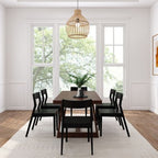Plank+Beam 72 Classic Solid Wood Dining Table Set, Walnut Wirebrush, + 6 Chairs