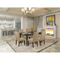 HomeStock 7 Piece Kitchen Table Set Mahogany Linen Fabric Parsons Chairs