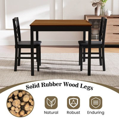 Costway 3 PCS Dining Table Set Wooden Square Kitchen Table with 2 Upholstered Chairs Brown/Gray