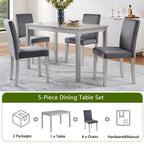 5 Piece Kitchen Table Set with a Rectangular Table and 4 Upholstered Chairs, Wooden Dining Room Table with Crystal Decoration and Chairs Set