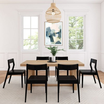 Plank+Beam 72 Classic Solid Wood Dining Table Set, Walnut Wirebrush, + 6 Chairs