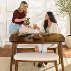 Best Choice Products 4-Piece Mid-Century Modern Upholstered Wooden Dining Set w/ 2 Chairs, Bench - Walnut/Cream