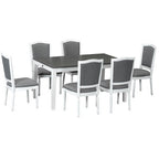 Rustic Extendable Dining Table Set for 6, 7 Pieces Rectangle Dining Table with 6 Upholstered Chairs, Kitchen Table Set with 2 Drawers
