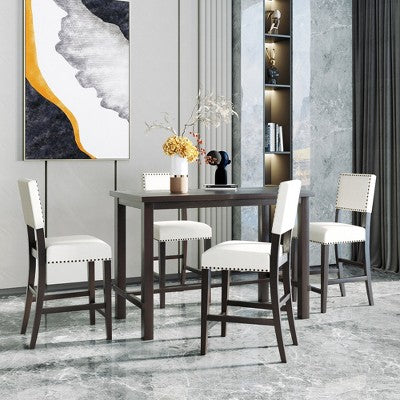 5-Piece Counter Height Dining Table Set Dining Set with Classic Dining Table and 4 Cushioned Dining Chairs, Natural Wood Wash/Espresso-ModernLuxe