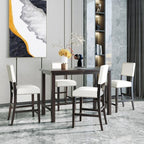 5-Piece Counter Height Dining Table Set Dining Set with Classic Dining Table and 4 Cushioned Dining Chairs, Natural Wood Wash/Espresso-ModernLuxe