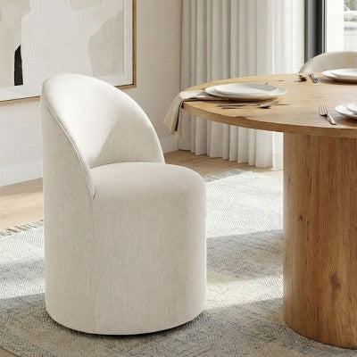 Dining Table Set for 4, Upholstered Barrel Chair with Castors and Round Pedestal Table for Kitchen or Breakfast Nook-Panipeachy