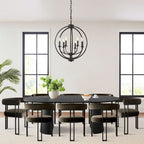 Expandable Round to Oval Dining Table Set with 8 Velvet Chairs, 3-in-1 Pedestal Dining Set, Seats 4 to 8, Modern Dining Room Set-Panipeachy