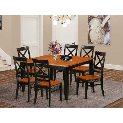 HomeStock 7-Piece Square Black & Cherry Finish Solid Wood Top Dining Table with 6-Chairs