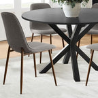 5 Pcs Dining Set for 4 Round Dining Table with Crossed Metal Legs and Oak Grain Upholstered Chairs for Kitchen and Dining Room - Panipeachy