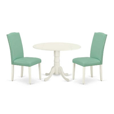 Round Kitchen Table Set 3pc 42 Inch Table w/ Drop Leaves & 2 Parsons Chairs - Modern Dining Set