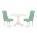 Round Kitchen Table Set 3pc 42 Inch Table w/ Drop Leaves & 2 Parsons Chairs - Modern Dining Set