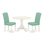 Round Kitchen Table Set 3pc 42 Inch Table w/ Drop Leaves & 2 Parsons Chairs - Modern Dining Set