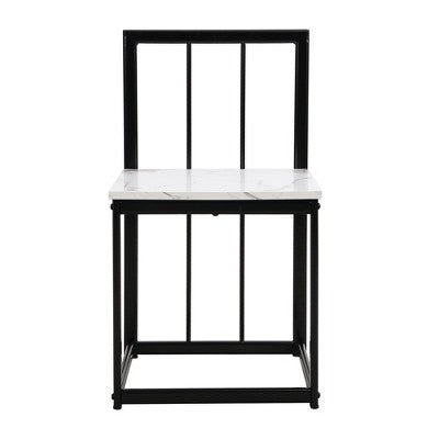 Modern Marble Dining Table Set for 6 with Metal Frame, Rectangular Marble Sticker Table and 6 Chairs for Dining Room Kitchen