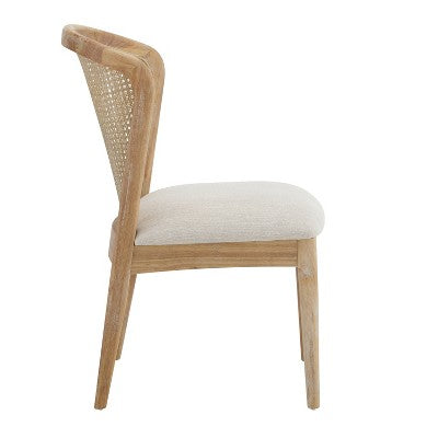 Christopher Knight Home Elowen 7-Piece Farmhouse Expandable Rubberwood Dining Set with Rattan Fabric Upholstered Chairs