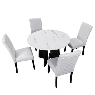 5-piece Round Dining Table Set Dining Set with 4 Upholstered Chairs for Dining Room, Kitchen and Living room, Beige/Black/Gray/White-ModernLuxe
