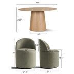 Round Dining Table Set For 6, Upholstered Barrel Dining Chairs With Castors, Linen Blend Fabric, Curved Back Support - Panipeachy