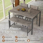 Costway 4pcs Dining Table Set Rustic Desk 2 Chairs & Bench w/ Storage Rack