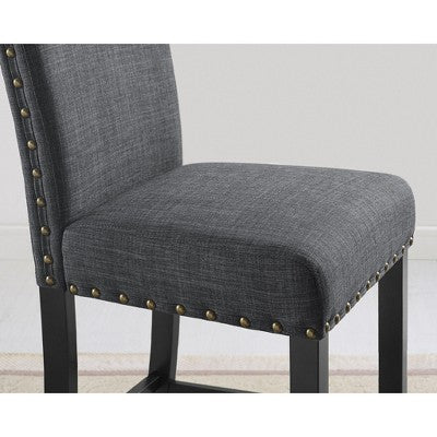Biony Espresso Wood Counter Height Dining Set with Grey Fabric Nailhead Stools