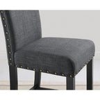 Biony Espresso Wood Counter Height Dining Set with Grey Fabric Nailhead Stools