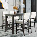 5-Piece Counter Height Dining Table Set Dining Set with Classic Dining Table and 4 Cushioned Dining Chairs, Natural Wood Wash/Espresso-ModernLuxe