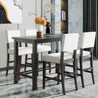 5-Piece Counter Height Dining Table Set Dining Set with Classic Dining Table and 4 Cushioned Dining Chairs, Natural Wood Wash/Espresso-ModernLuxe