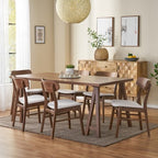 GDFStudio Alexis Mid Century Modern 7 Piece Fabric and Upholstered Rubberwood Dining Set