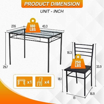BestMassage 5 Piece Dining Table Set Modern Space-Saving Kitchen Table Set with 4 Chairs and Top Table Perfect for Small Apartments and Kitchens
