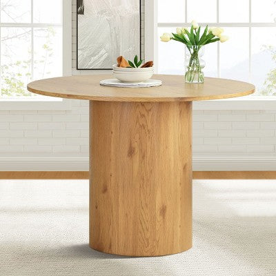 5-Piece Round Dining Table Set, 41.5 Pedestal Table and Beige Upholstered Chairs with Solid Wood Legs for Kitchen or Breakfast Nook-Panipeachy