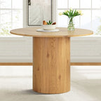5-Piece Round Dining Table Set, 41.5 Pedestal Table and Beige Upholstered Chairs with Solid Wood Legs for Kitchen or Breakfast Nook-Panipeachy