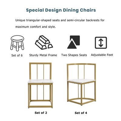 Modern Marble Dining Table Set for 6 with Metal Frame, Rectangular Marble Sticker Table and 6 Chairs for Dining Room Kitchen