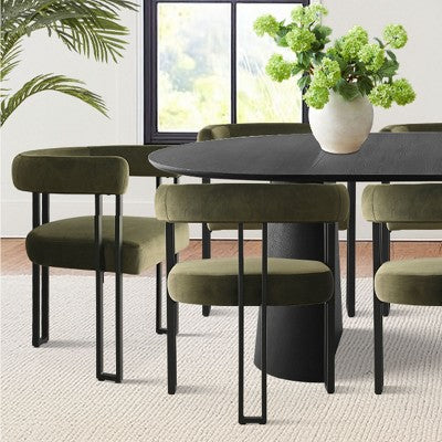 Expandable Round to Oval Dining Table Set with 8 Velvet Chairs, 3-in-1 Pedestal Dining Set, Seats 4 to 8, Modern Dining Room Set-Panipeachy